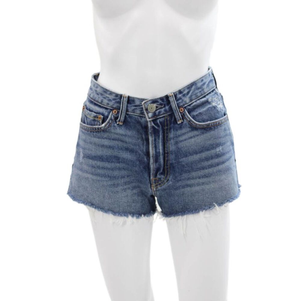 Grlfrnd Women Cut-Off Shorts Blue 100% Cotton Button Size 24